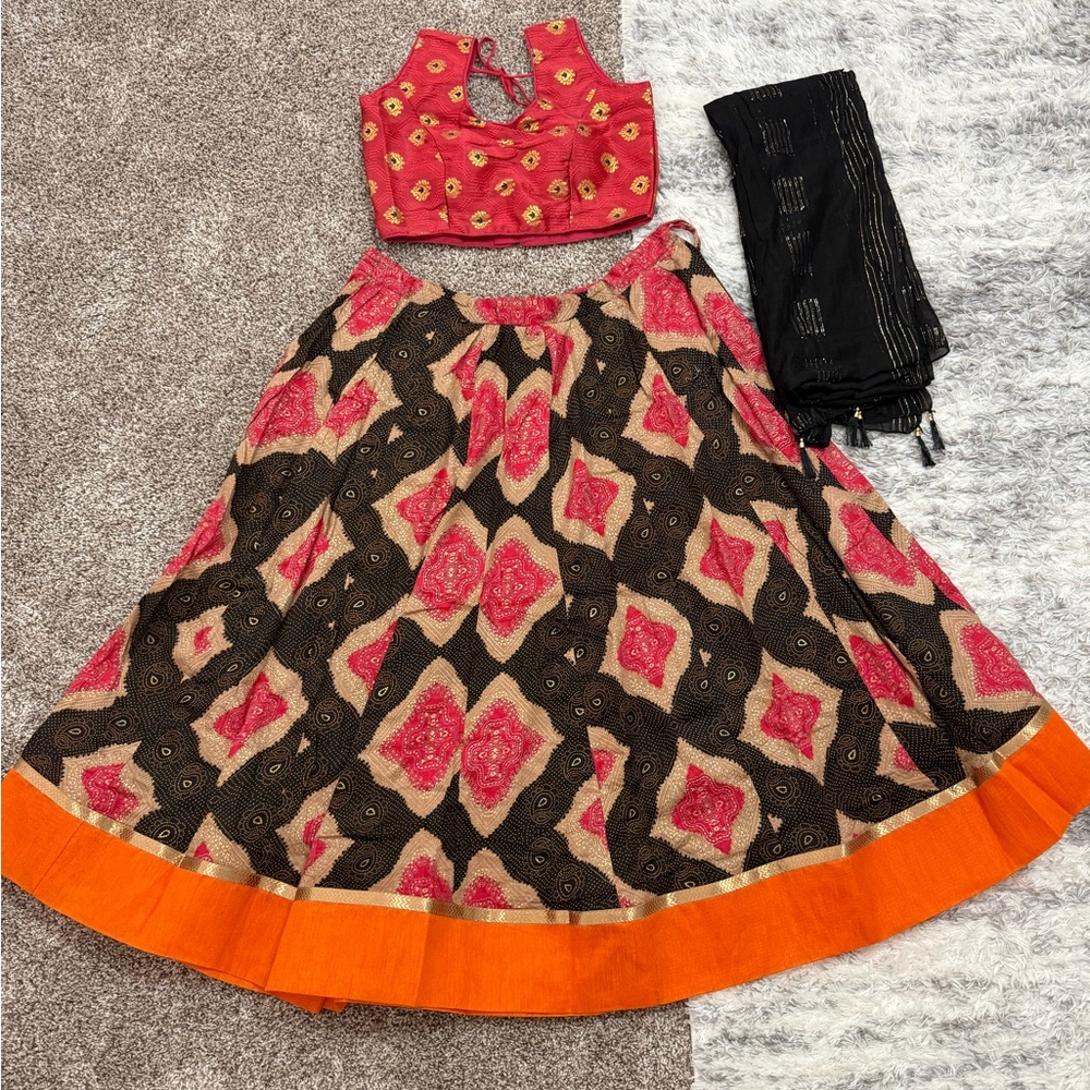 Vibrant Red and Orange Chaniya Choli Set